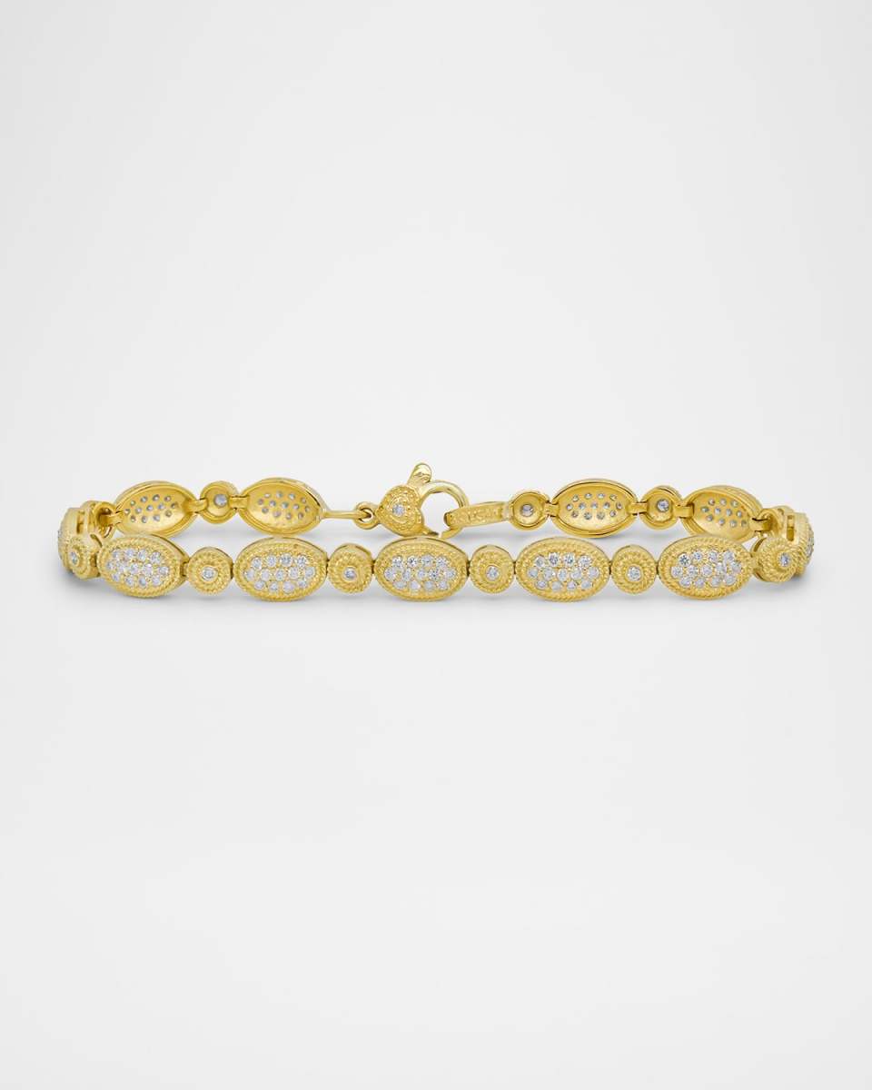 18K Gold Oval Link Bracelet with G-VS Diamonds